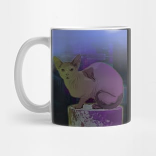 A sphynx cat under the night lights Mug